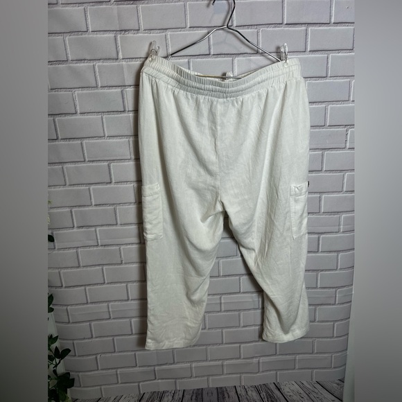 MARISSA OLIVIA tie waist linen colorblock women white joggers/size XL - Picture 5 of 7